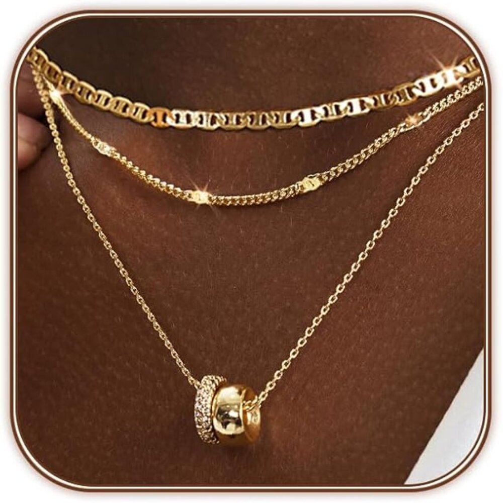 3PCS  Women 14K Gold Plated Mariner Chain Pendant Necklaces Choker Necklace NEW!